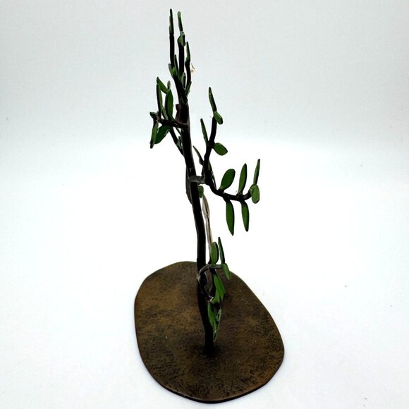 Metal Figurine Sculpture Of Girl With Flowers & Tree On Textured Base 5 Inches - Picture 8 of 13